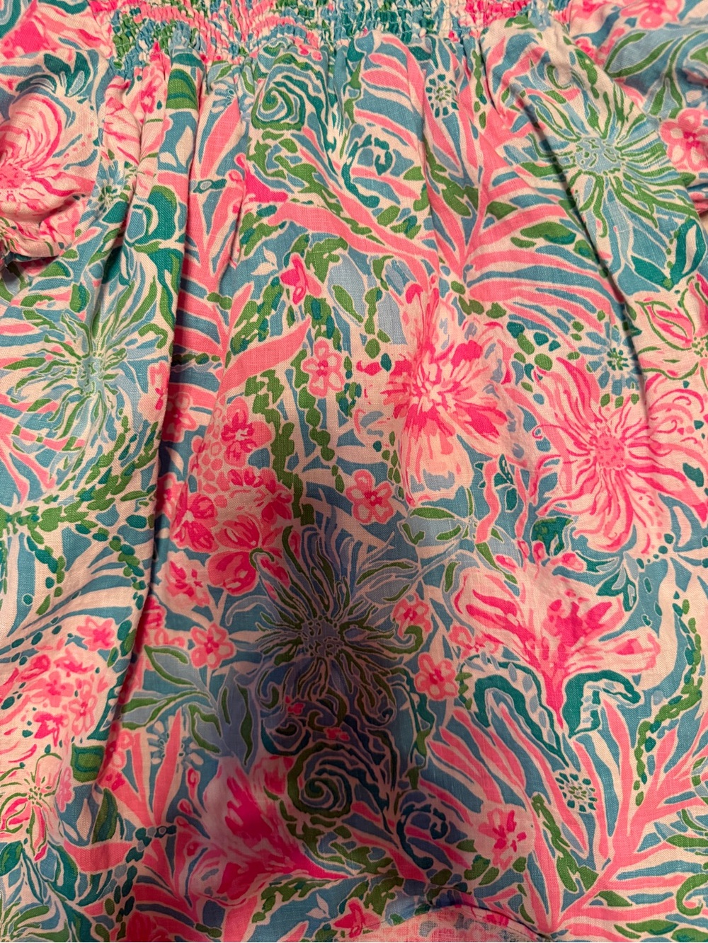 Lilly Pulitzer Pink, Blue & Green Smocked Neck Blouse - Picture 7 of 12